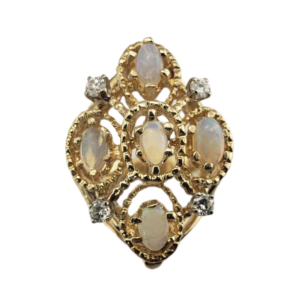Vintage 14 Karat Yellow Gold Opal and Diamond Ring Size 6 #13348